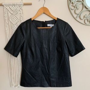 Milly Black Leather Zip Top with Pleats Size 4
